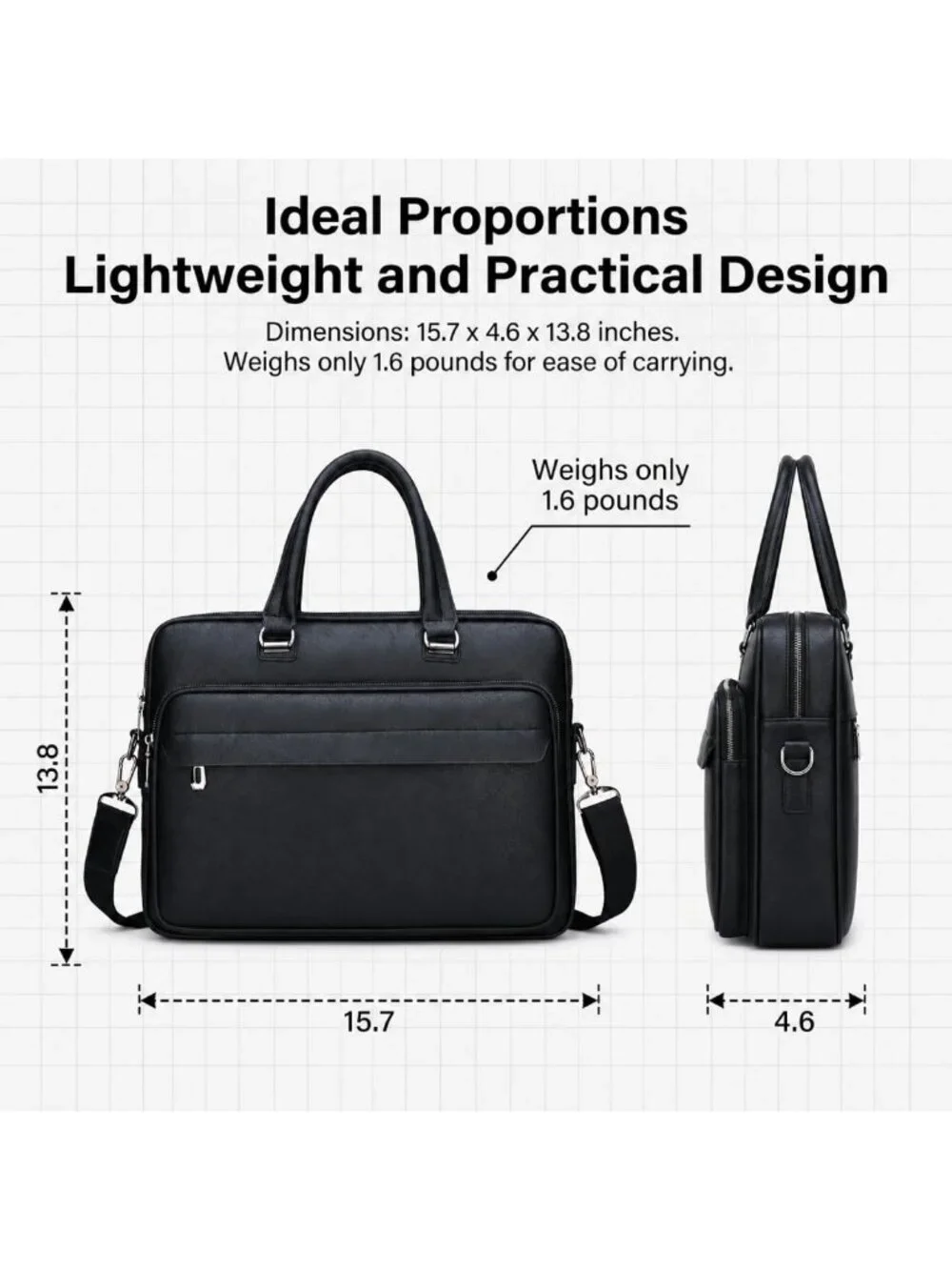 Stylish Water-Resistant Men's Leather Laptop Bag, 15